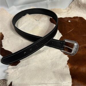 Elegant Black Leather Belt with Silver Buckle